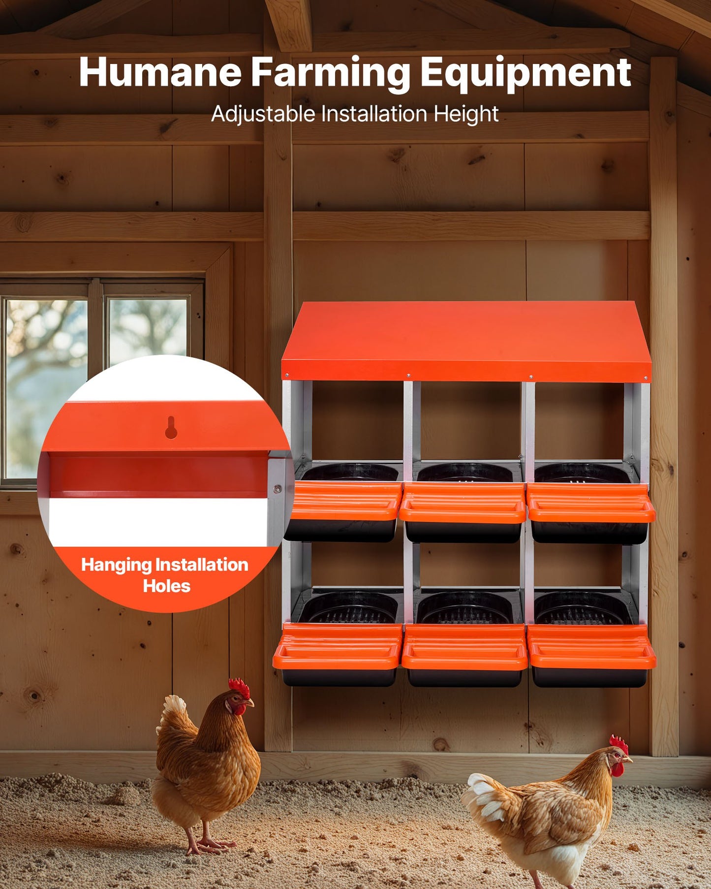 VEVOR 2 Tiers Chicken Nesting Boxes, 6 Compartments, Metal Egg Laying Boxes with Protective Collection Lids, Roll Out Nesting Box, Easy to...
