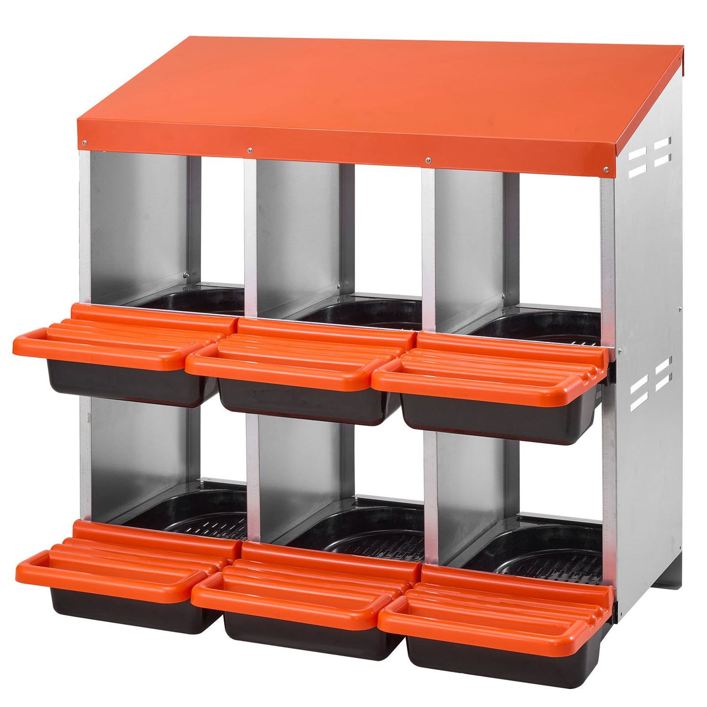 VEVOR 2 Tiers Chicken Nesting Boxes, 6 Compartments, Metal Egg Laying Boxes with Protective Collection Lids, Roll Out Nesting Box, Easy to...
