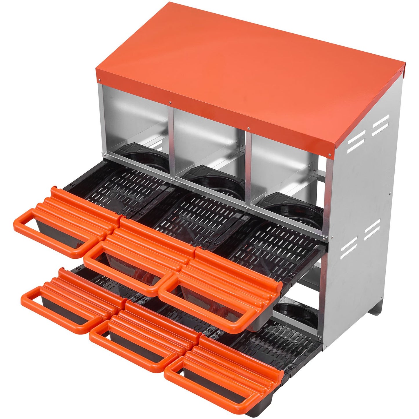 VEVOR 2 Tiers Chicken Nesting Boxes, 6 Compartments, Metal Egg Laying Boxes with Protective Collection Lids, Roll Out Nesting Box, Easy to...