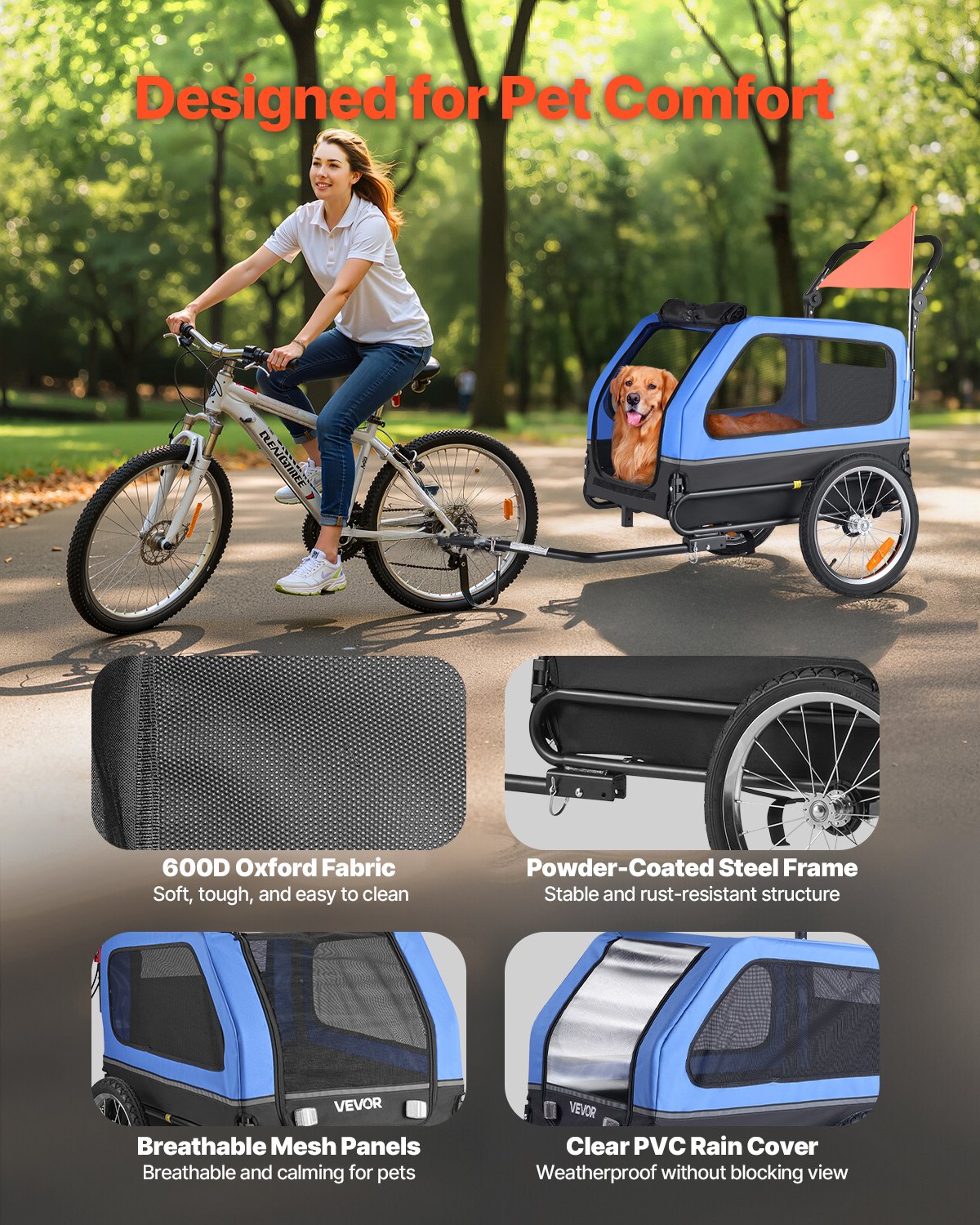 VEVOR Dog Bike Trailer, Supports up to 40 kg, 2-in-1 Pet Stroller Cart Bicycle Carrier for Small & Large Dogs, Easy Folding Frame with Quick...