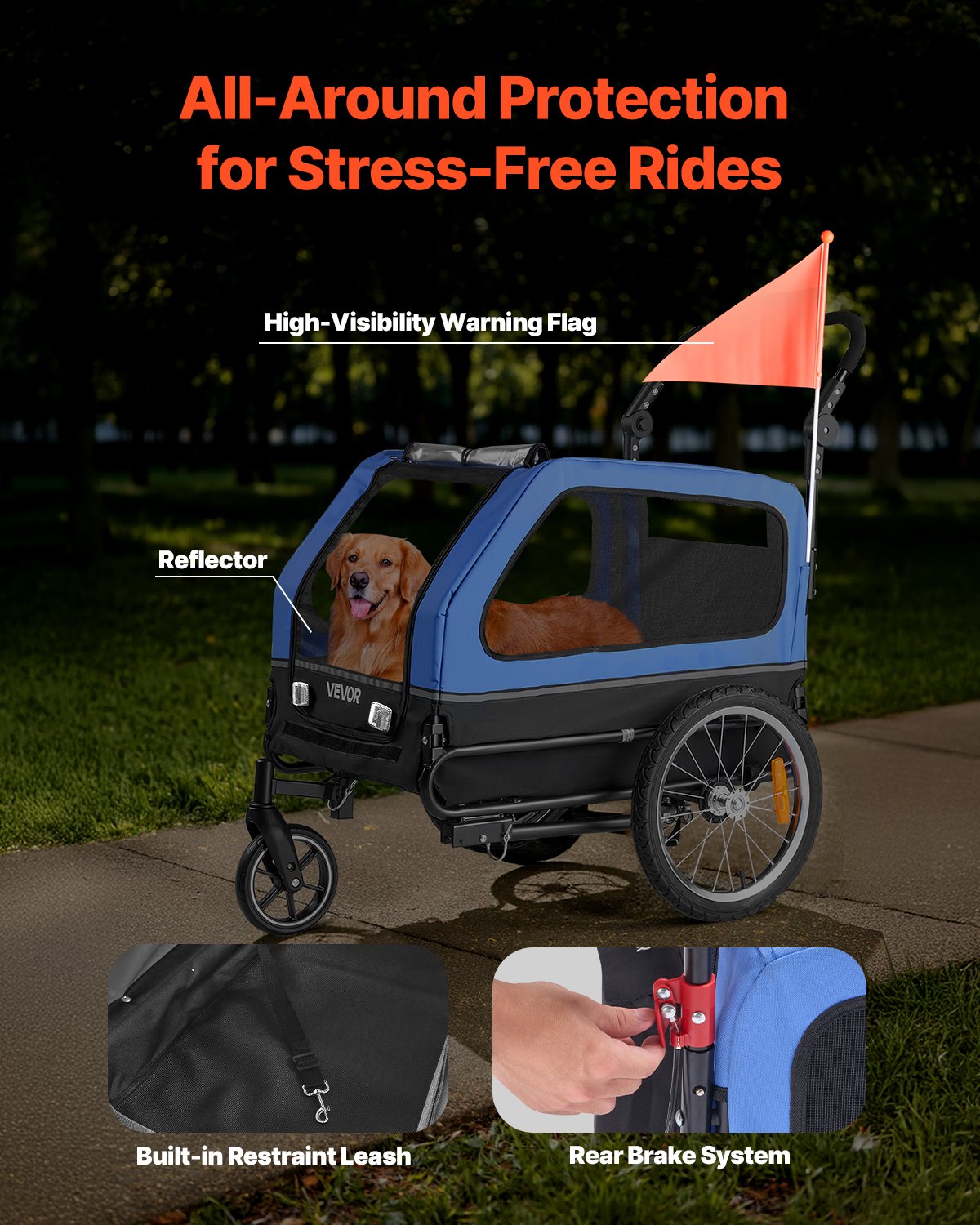 VEVOR Dog Bike Trailer, Supports up to 40 kg, 2-in-1 Pet Stroller Cart Bicycle Carrier for Small & Large Dogs, Easy Folding Frame with Quick...