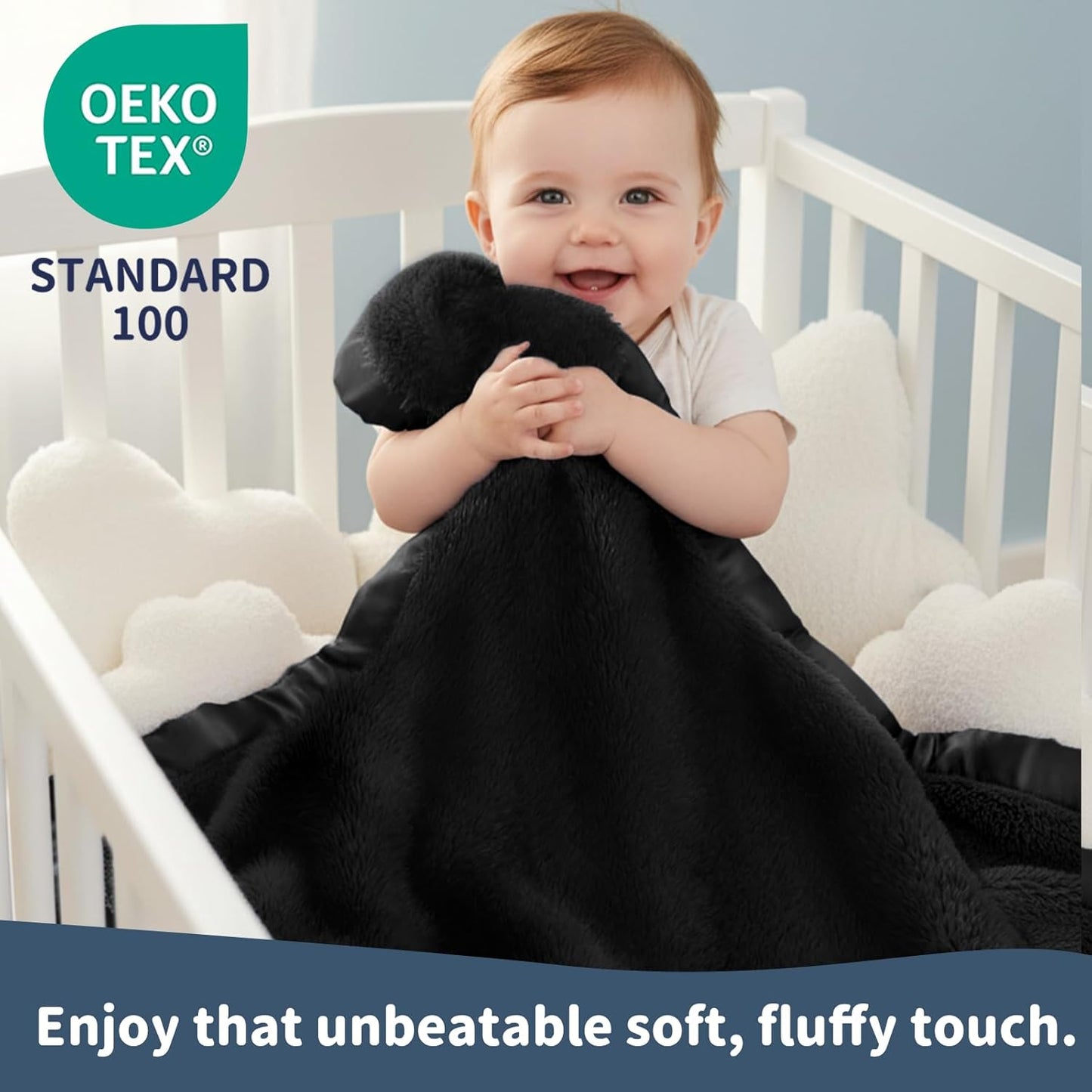 Fleece Baby Blanket with 2 Inch Satin Trim Soft Anti-Static Plush Blanket for Boys and Girls Christmas Baby Gifts for Babies Black 30''X40''