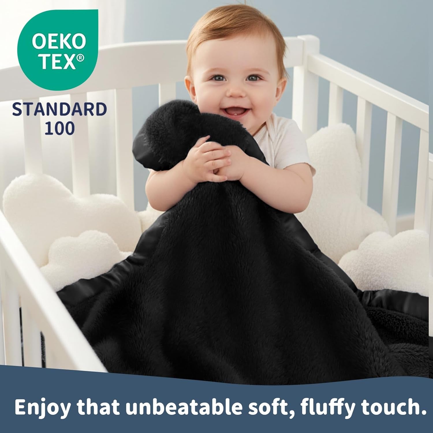 Fleece Baby Blanket with 2 Inch Satin Trim Soft Anti-Static Plush Blanket for Boys and Girls Christmas Baby Gifts for Babies Black 30''X40''