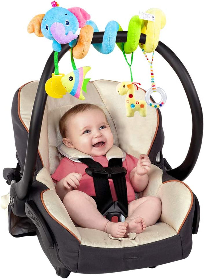 Baby Car Seat Toys, Activity Spiral Pram Hanging Toys with Rattle for Infant (Elephant)