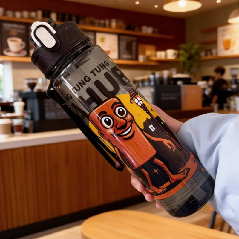 Italian Brainrot Water Bottle Tung Tung Tung Sahur Water Bottle with Straw Outdoor Sports Water Cups Cartoon Drinking Kettle
