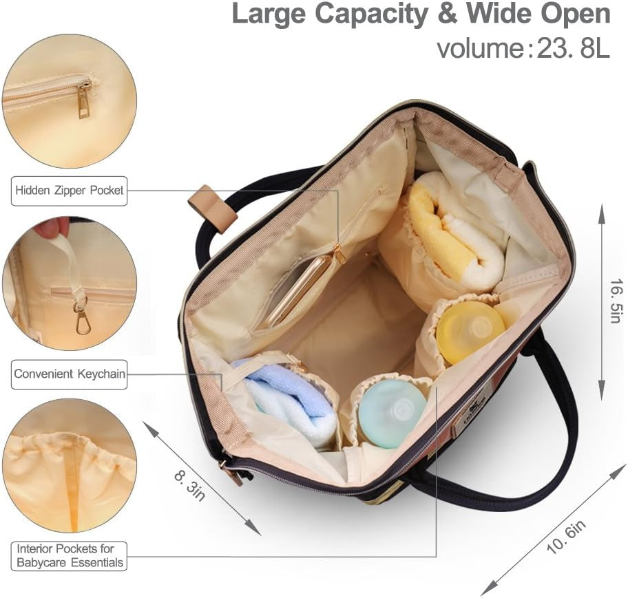 Diaper Bag Backpack - Waterproof Travel Nappy Bag Multifunction Baby Bag (Pink&Navy Blue)