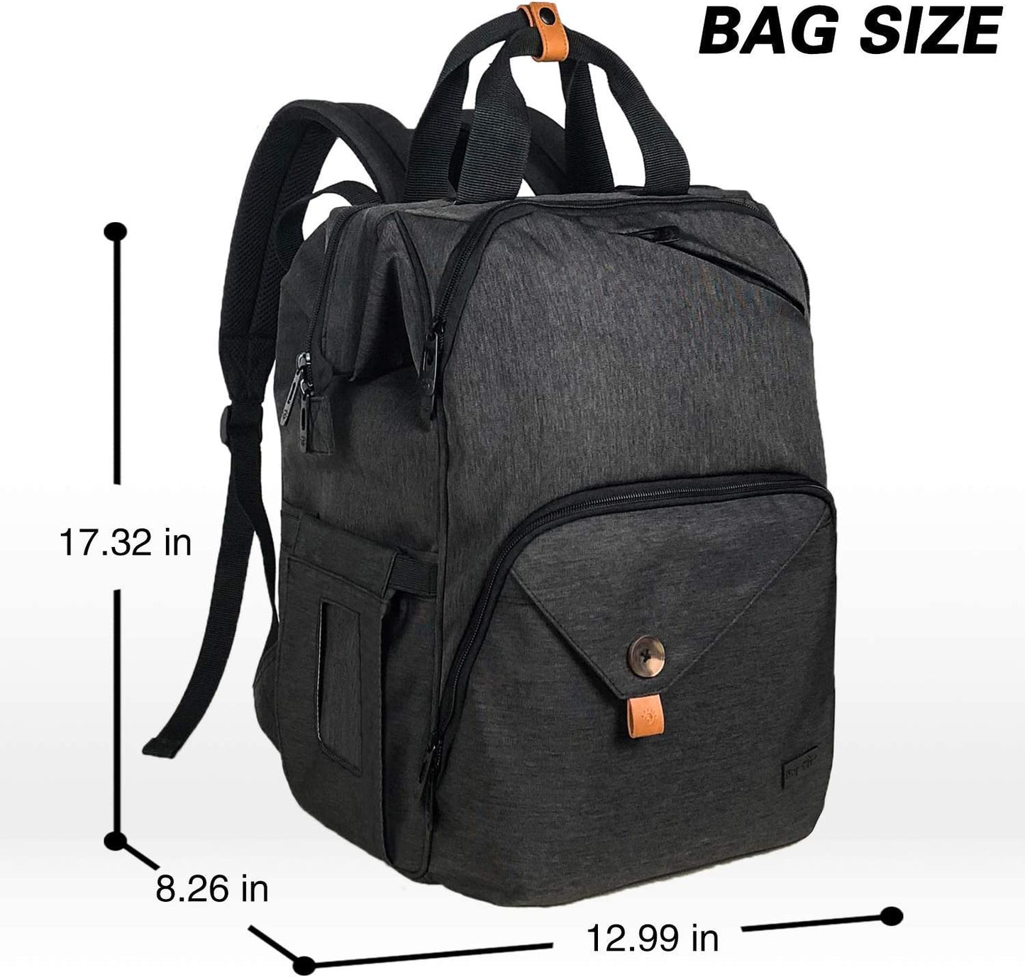Diaper Bag Backpack,Large Capacity Travel Back Pack Maternity Baby Nappy Changing Bags, Double Compartments with Stroller Straps,Waterproof,Black (US7340-DG)