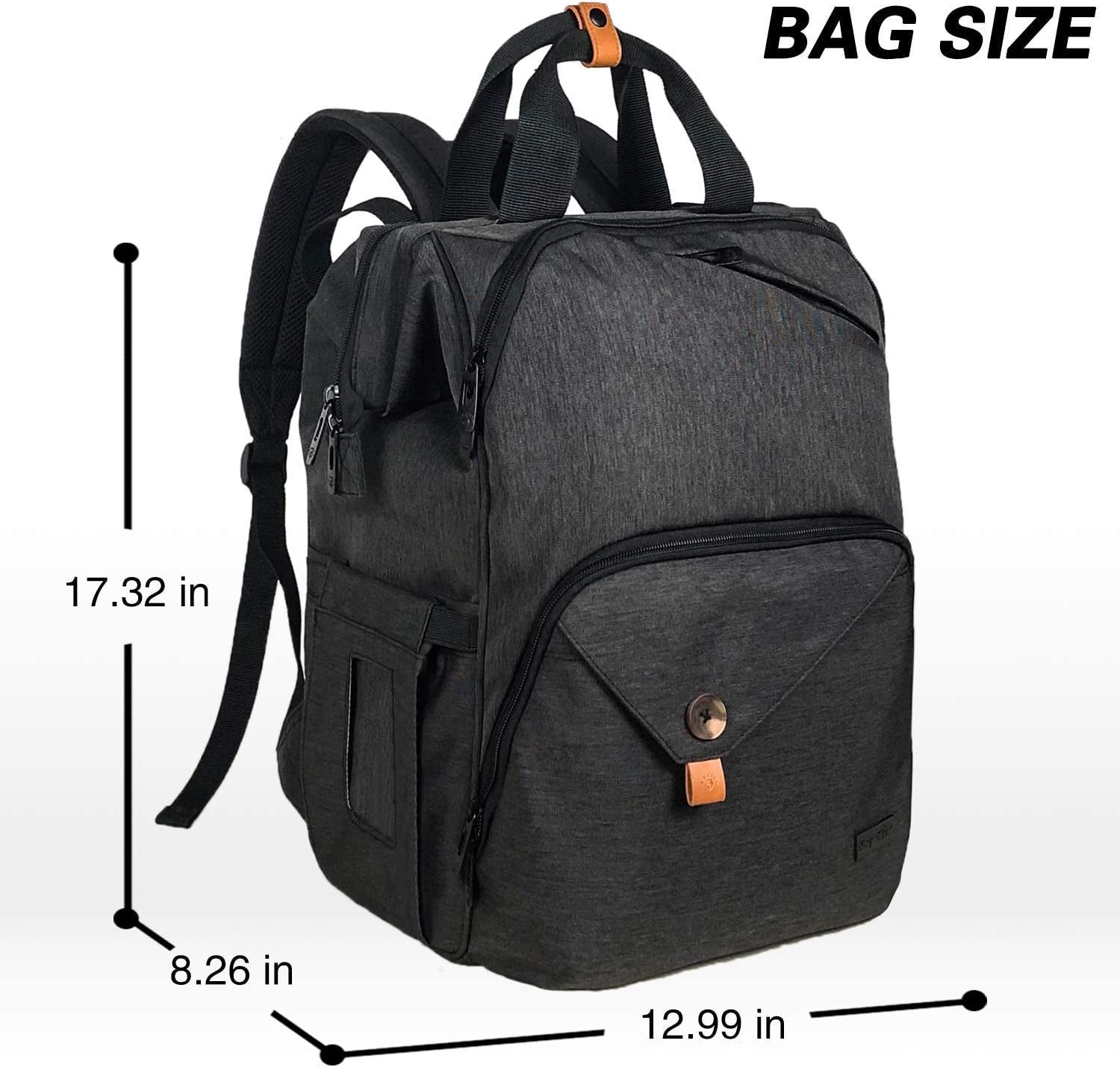 Diaper Bag Backpack,Large Capacity Travel Back Pack Maternity Baby Nappy Changing Bags, Double Compartments with Stroller Straps,Waterproof,Black (US7340-DG)
