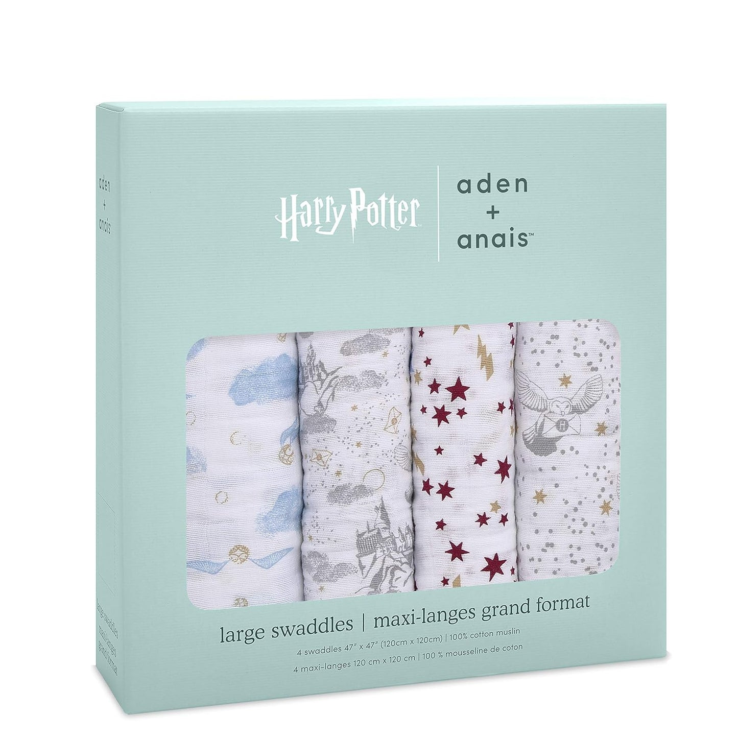 Boutique Muslin Swaddle Blanket for Baby Girls and Boys, Newborn Receiving Blanket for Swaddling, 100% Muslin Cotton Swaddle Wrap,4 Pack, Harry Potter