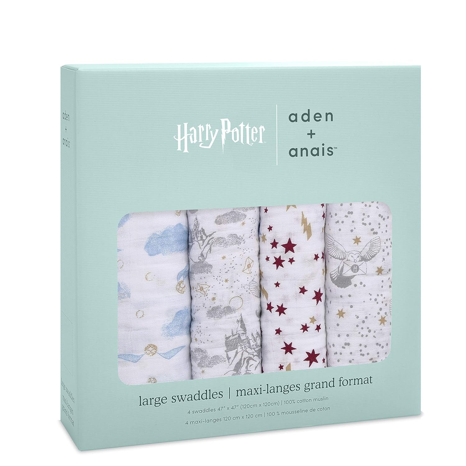 Boutique Muslin Swaddle Blanket for Baby Girls and Boys, Newborn Receiving Blanket for Swaddling, 100% Muslin Cotton Swaddle Wrap,4 Pack, Harry Potter