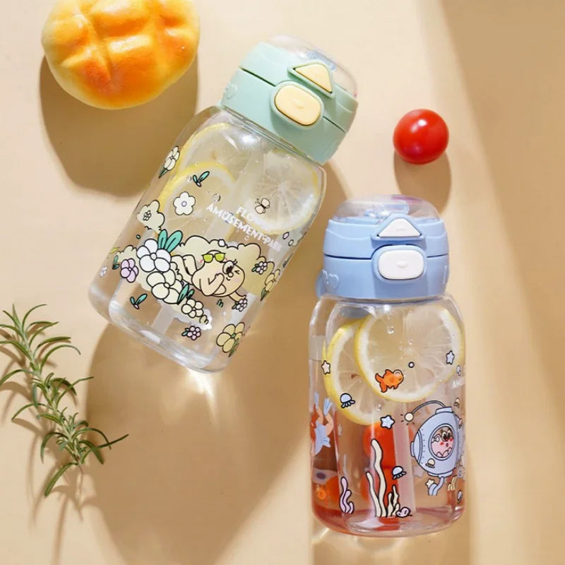 PP Large-650ML Cute capacity Straw Cup Student Cup Water Bottle Glass Tumbler with Lid and Straw Water Bottle for Kids Juice