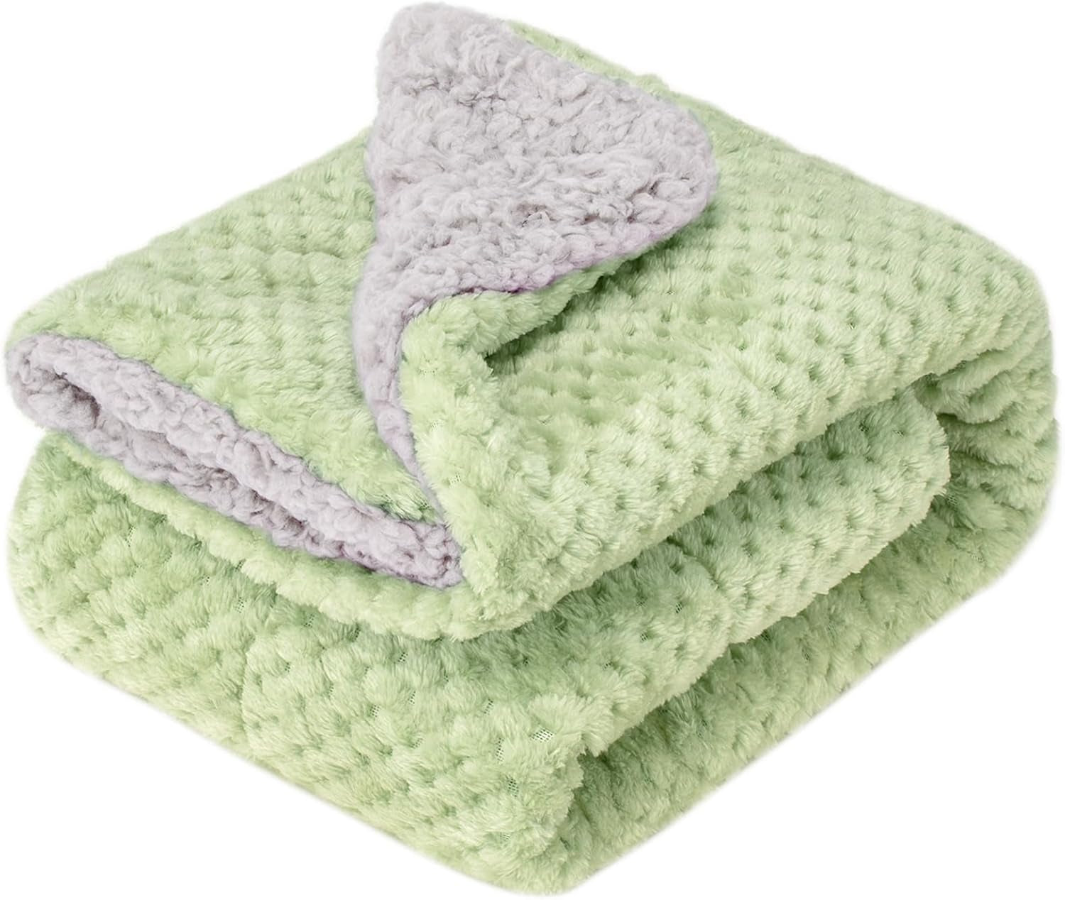 Fuzzy Sherpa Reversible Blanket for Baby, Soft Warm Cozy Coral Fleece Toddler, Infant or Newborn Reversible Blanket for Crib, Stroller, Travel, 30”×40”, Pastel Green
