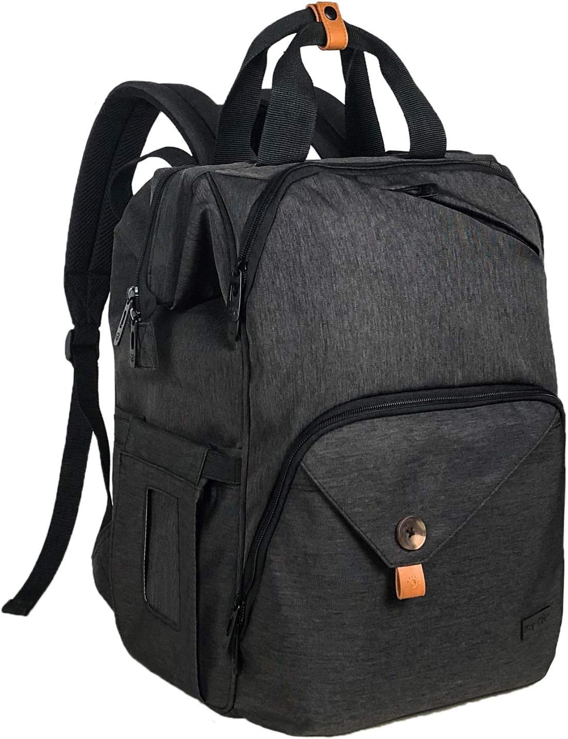 Diaper Bag Backpack,Large Capacity Travel Back Pack Maternity Baby Nappy Changing Bags, Double Compartments with Stroller Straps,Waterproof,Black (US7340-DG)
