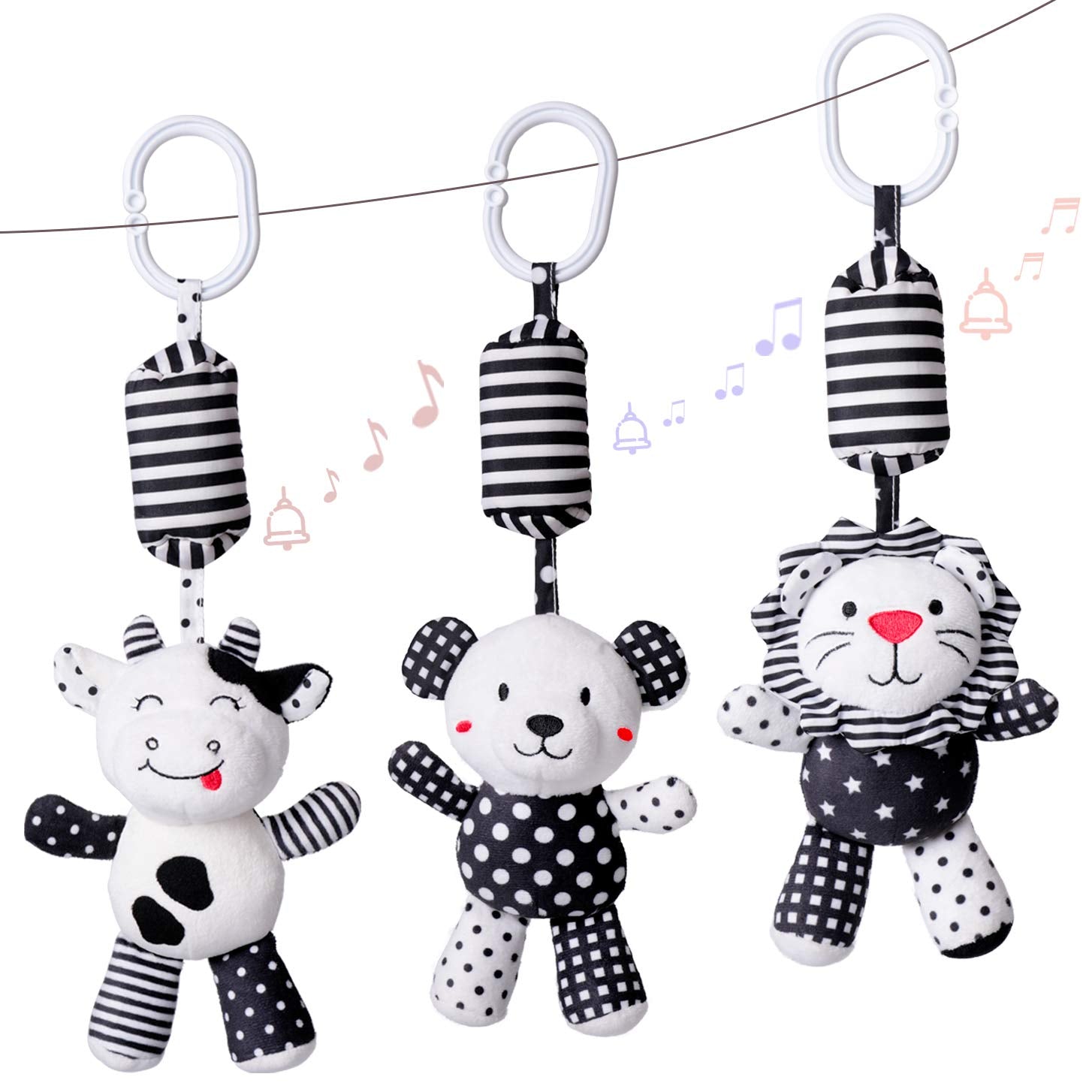Baby Toy Cartoon Animal Stuffed Hanging Rattle Toys, Baby Bed Crib Car Seat Travel Stroller Soft Plush Toys with Wind Chimes, Best Birthday Gift for Newborn 0-18 Month