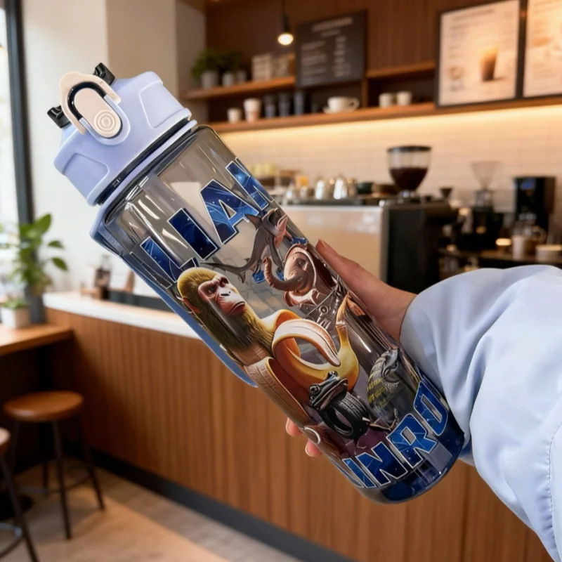 Italian Brainrot Water Bottle Tung Tung Tung Sahur Water Bottle with Straw Outdoor Sports Water Cups Cartoon Drinking Kettle