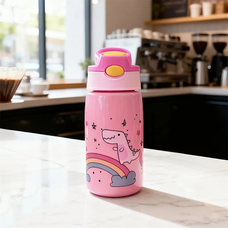 480ML Cute Water Bottle Durable 500ml Portable Water Bottle with Straw and Handle BPA-Free PC Material, Leak-Proof Sealable Lid