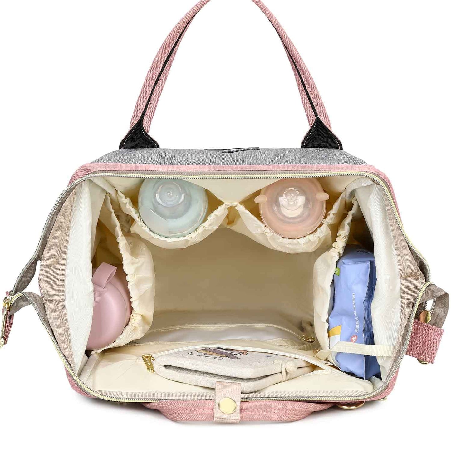 Diaper Bag Backpack, Multifunction Baby Bags, Large Capacity Nappy Changing Bags, Waterproof Travel Backpack,Stylish Durable, Hooks and Changepad, Pink Grey