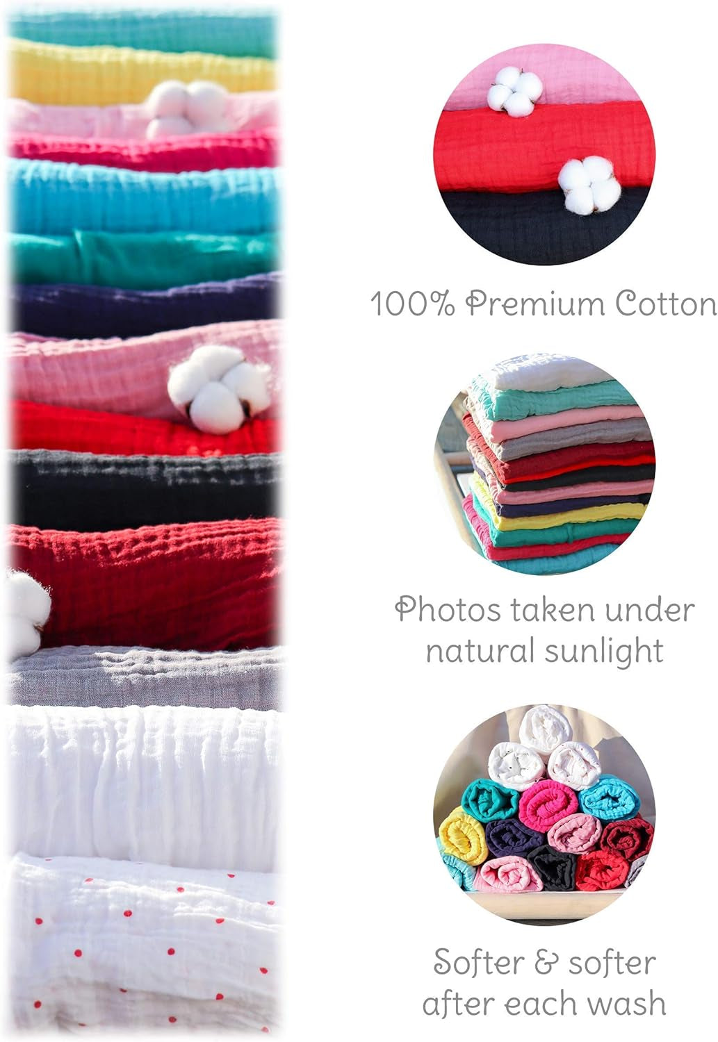 Premium Solid Muslin Cotton Blanket (White) 47" X 47"