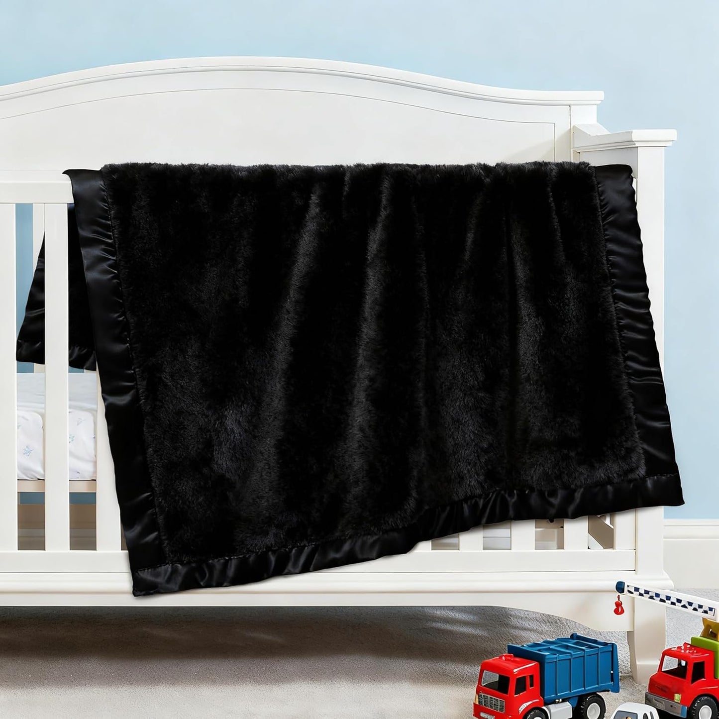 Fleece Baby Blanket with 2 Inch Satin Trim Soft Anti-Static Plush Blanket for Boys and Girls Christmas Baby Gifts for Babies Black 30''X40''