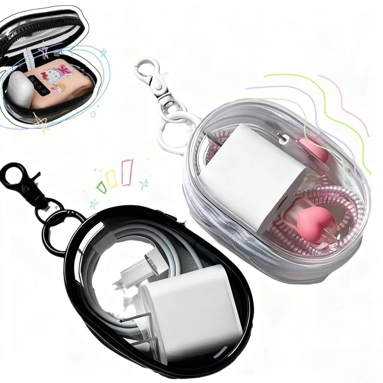 Stylish Transparent Cable Storage Box - Chic Wire Organizer for Data Cables, Chargers & Headphones Commute & Travel Essential