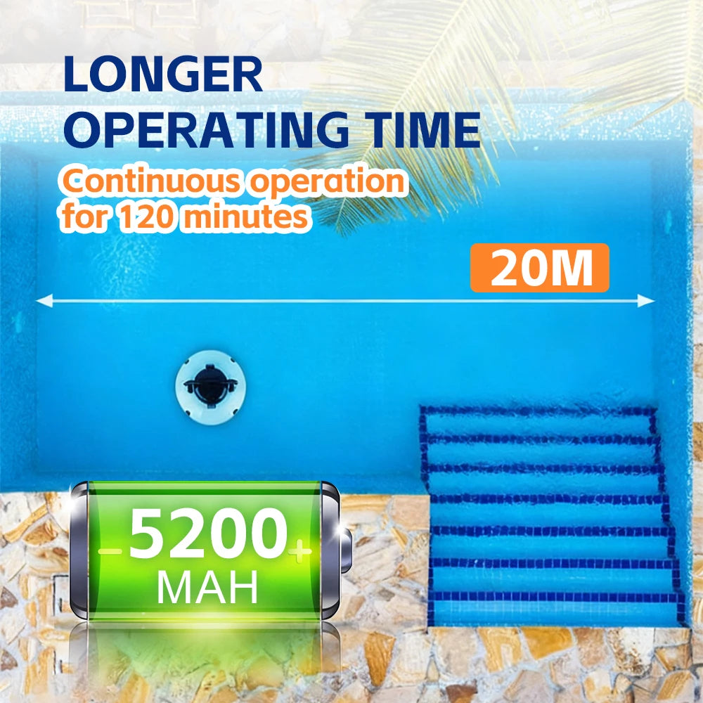 Automatic Robotic Pool Vacuum Cleaner Smart Pool Floor Cleaner Robot 5200mAh Battery Mini Cordless Pool Bottom Cleaning Machine