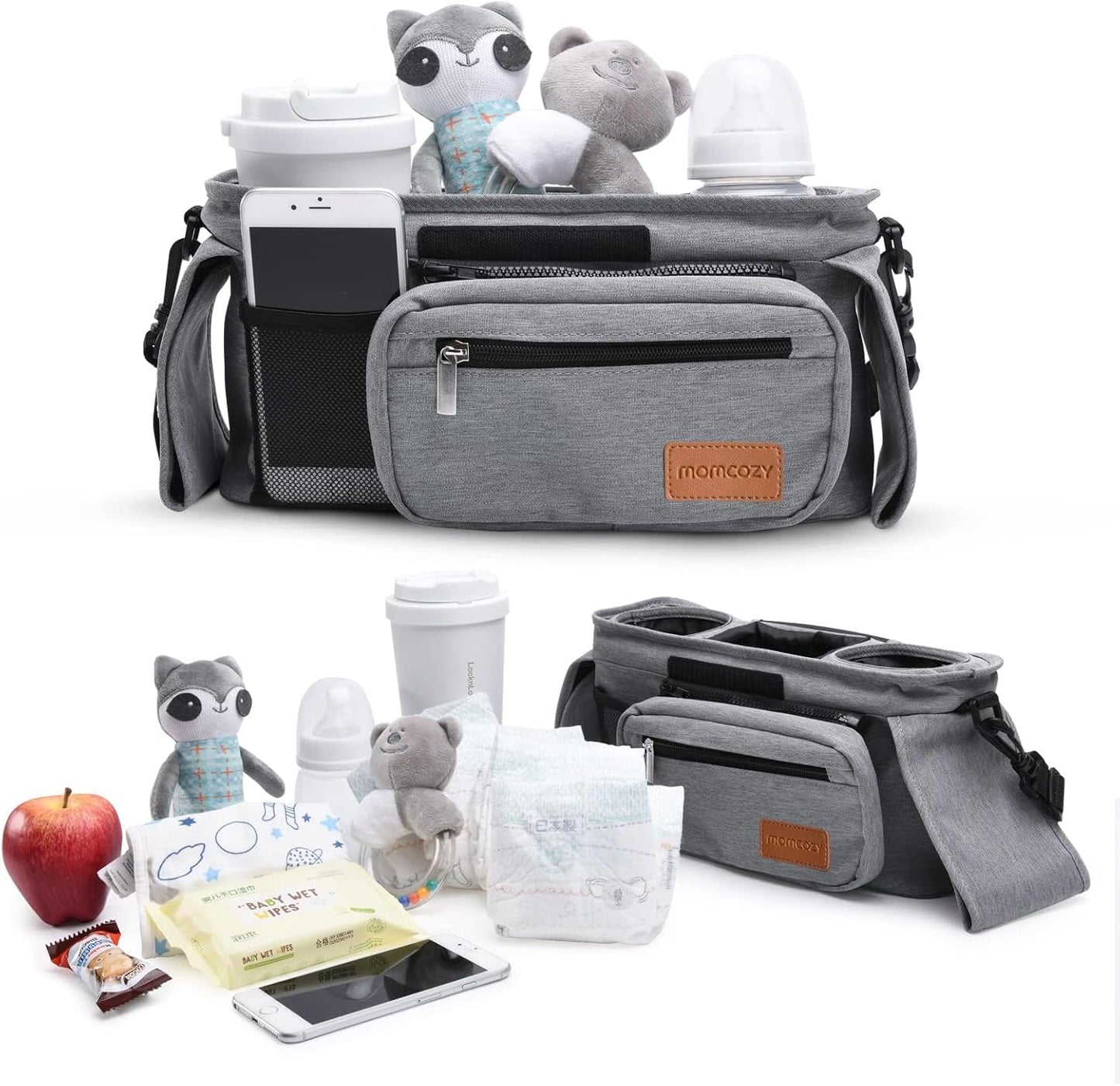 Universal Stroller Organizer with Insulated Cup Holder Detachable Phone Bag & Shoulder Strap, Fits for Stroller like Uppababy, Baby Jogger, Britax, BOB, Umbrella and Pet Stroller