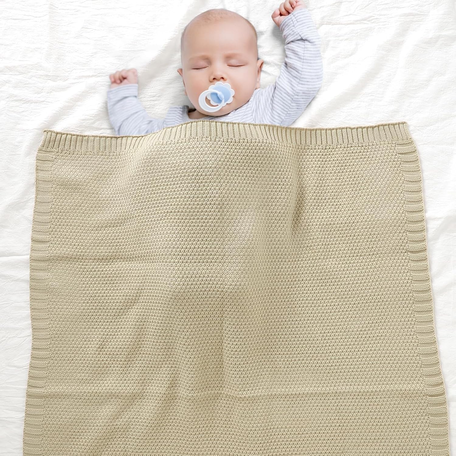 Baby Blanket Knit Swaddle Blanket Soft Warm Crochet Neutral Receiving Unisex Baby Blanket for Boys and Girls Light Camel40 X 30 Inches