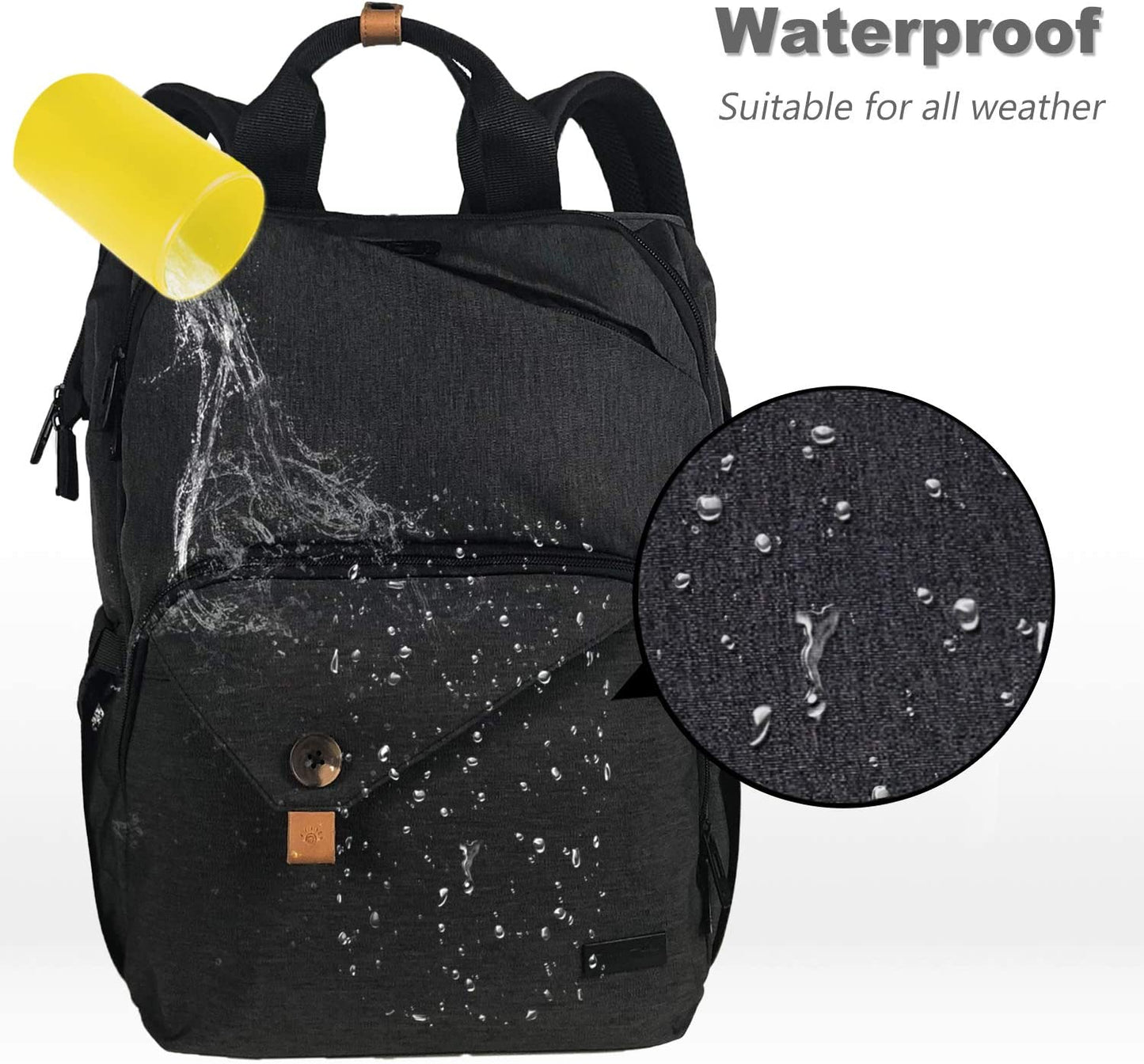 Diaper Bag Backpack,Large Capacity Travel Back Pack Maternity Baby Nappy Changing Bags, Double Compartments with Stroller Straps,Waterproof,Black (US7340-DG)