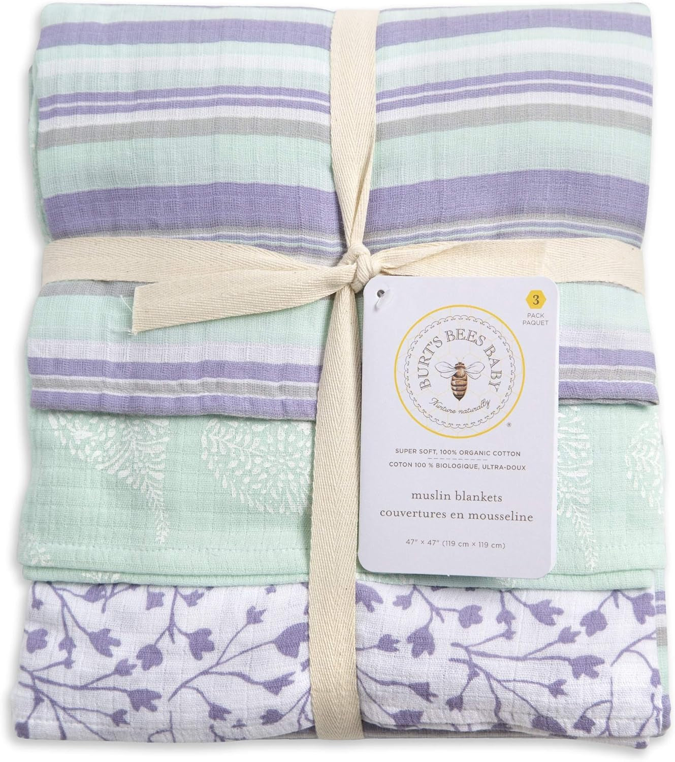 -Hm25773 - Swaddles, Muslin Cotton Baby Blankets, 3-Pack, Multipurpose Lightweight & Breathable 100% Organic Cotton (Floral Forest)