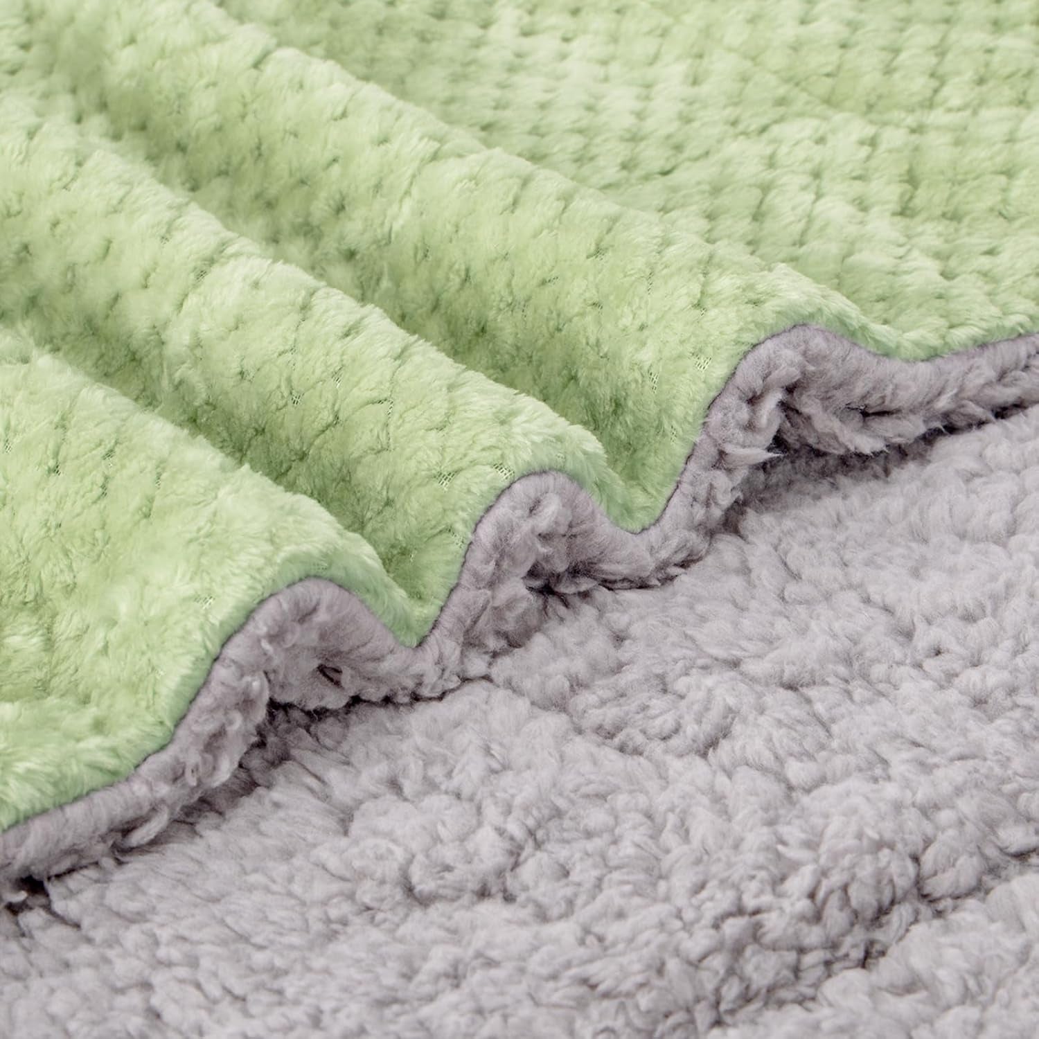 Fuzzy Sherpa Reversible Blanket for Baby, Soft Warm Cozy Coral Fleece Toddler, Infant or Newborn Reversible Blanket for Crib, Stroller, Travel, 30”×40”, Pastel Green
