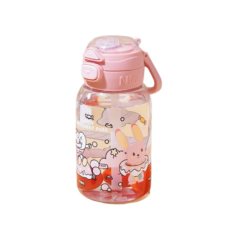 PP Large-650ML Cute capacity Straw Cup Student Cup Water Bottle Glass Tumbler with Lid and Straw Water Bottle for Kids Juice