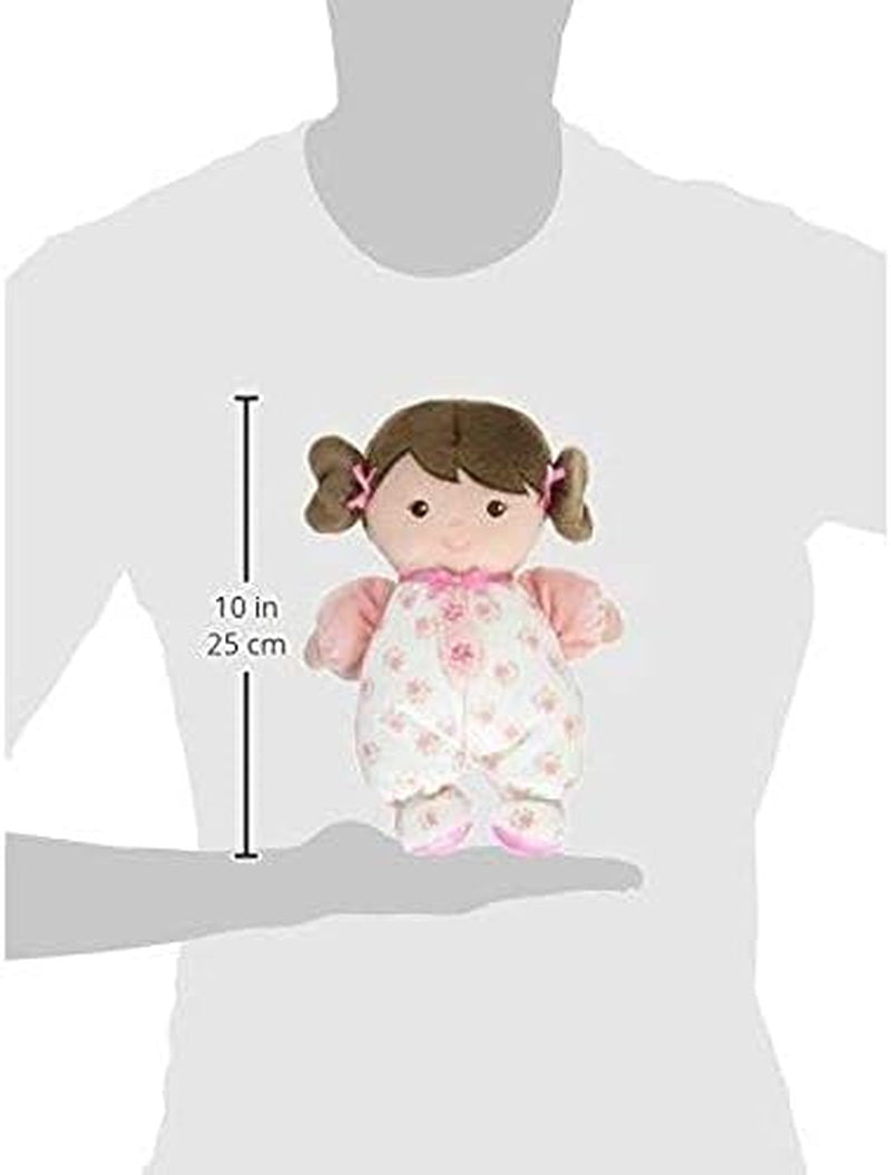 Plush Baby Doll with Rattle, Brunette Olivia, Pink, 9 Inch