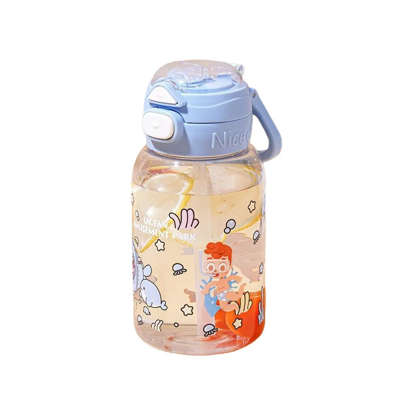 PP Large-650ML Cute capacity Straw Cup Student Cup Water Bottle Glass Tumbler with Lid and Straw Water Bottle for Kids Juice