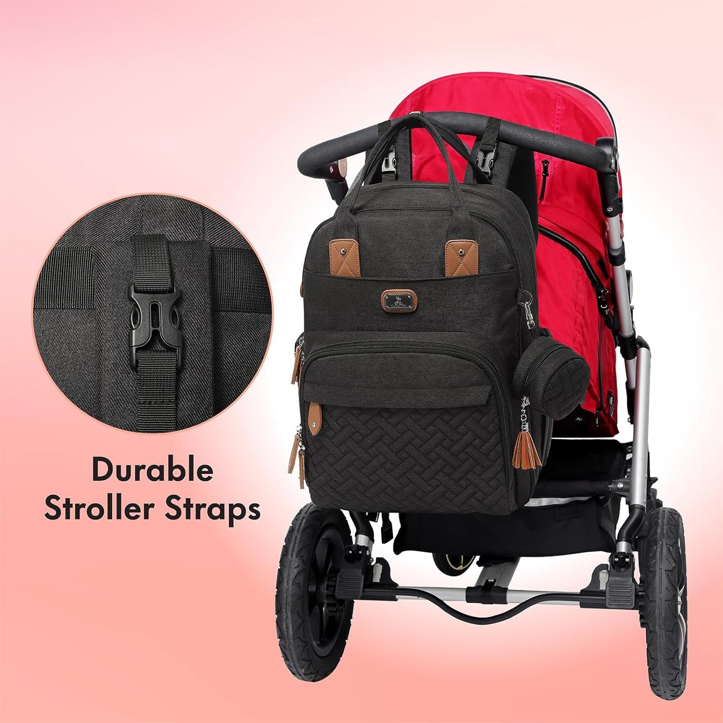 Diaper Bag Backpack with Portable Changing Pad, Pacifier Case and Stroller Straps, Large Unisex Baby Bags for Boys Girls, Multipurpose Travel Back Pack Moms Dads, Black