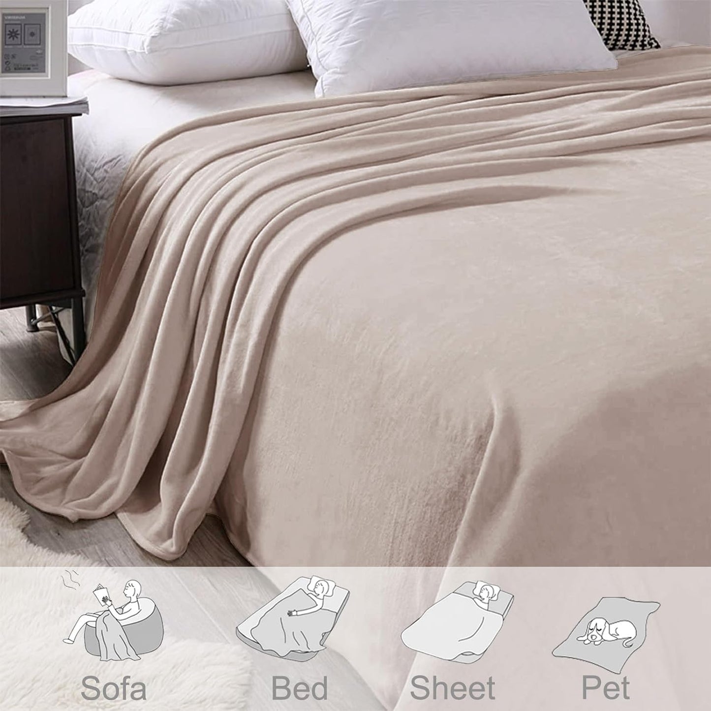Fleece Blanket Queen Size for Bed, Super Soft and Warm, All Season Use, Cozy, Plush, Lightweight, 90X90 Inches, Camel