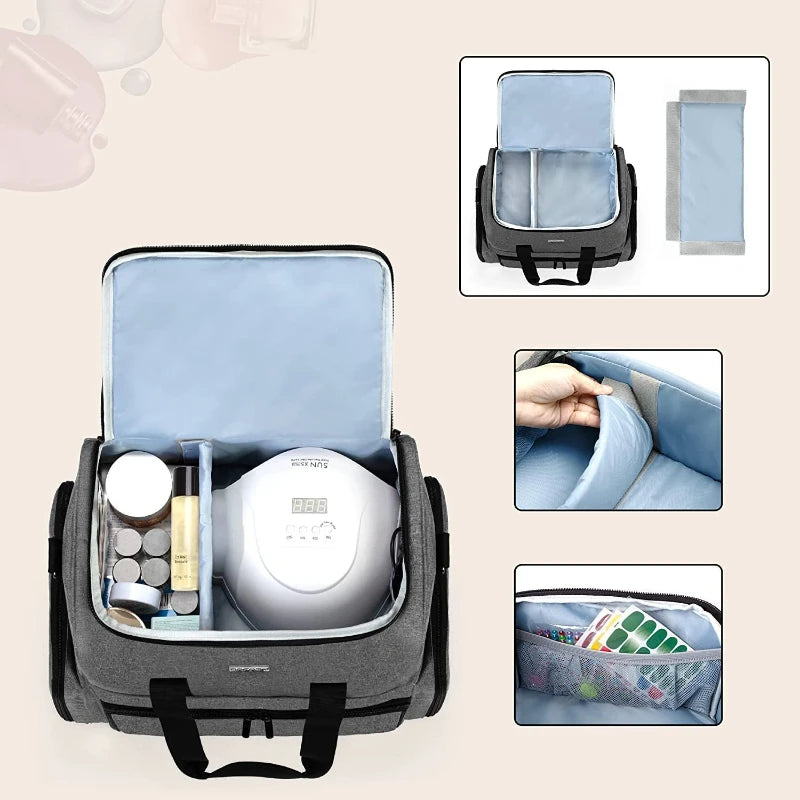 Portable 3-Layer Nail Polish & Essential Oil Storage Bag Multi-Function Women's Travel Organizer Storage Shoulder Bag Nail Tool