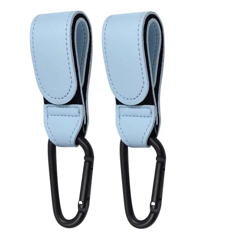 2Pcs Leather Cart Hooks Baby Stroller Hook PU Adjustable Pram Hook Organizer Diaper Bag Hanger Children Travel Accessories