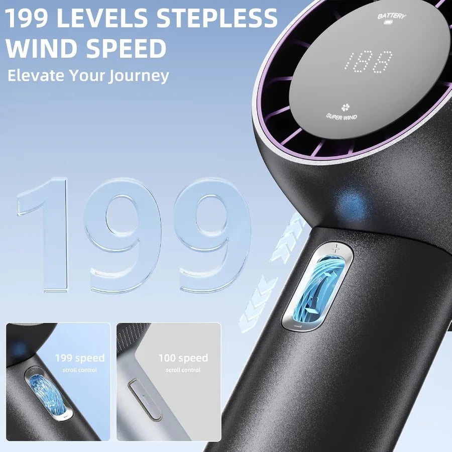 GF02 Portable Handheld FanSpeed 1199 Turbo Wind 3600mAh Battery Operated Blow Cold Air with Digital Display Travel Essentials f