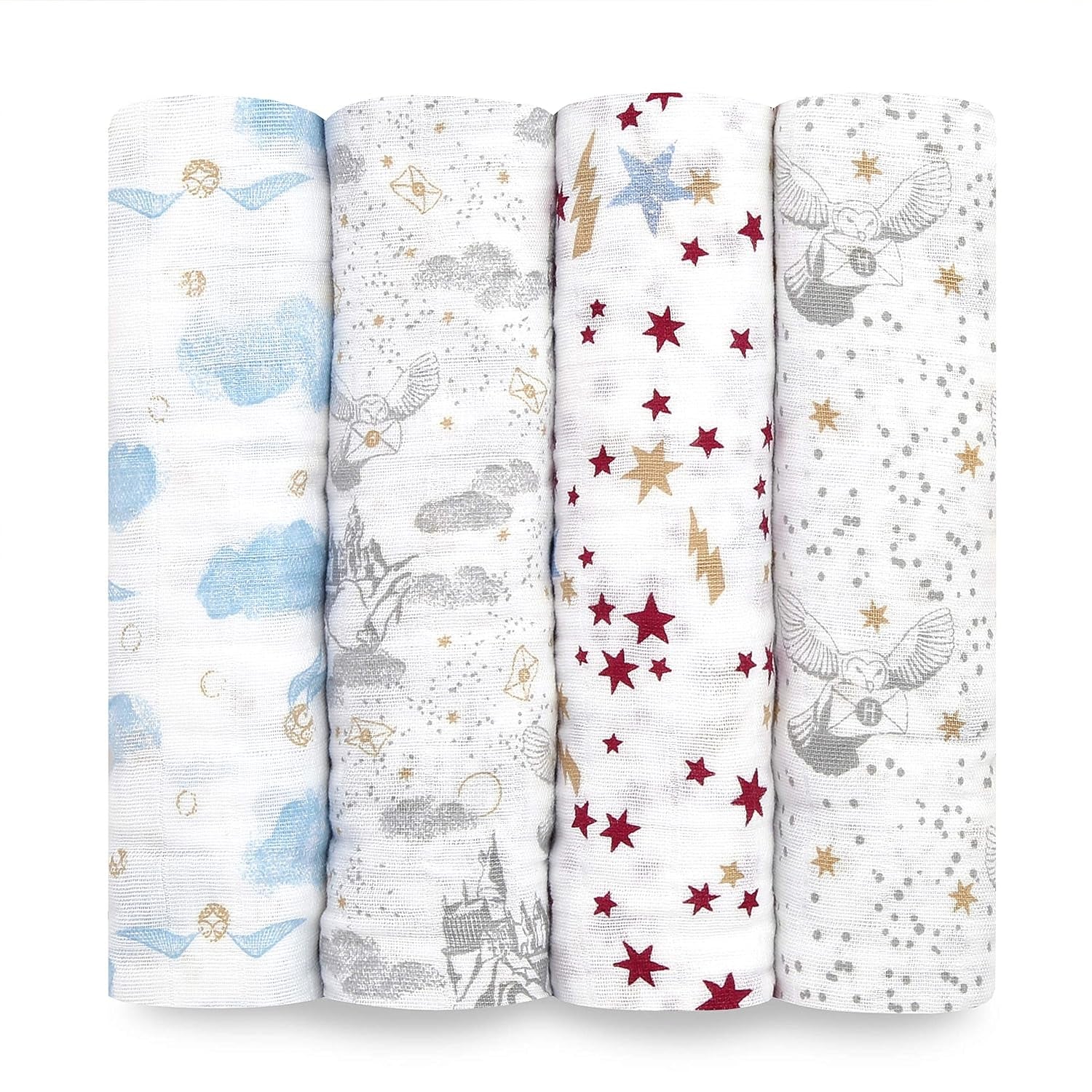 Boutique Muslin Swaddle Blanket for Baby Girls and Boys, Newborn Receiving Blanket for Swaddling, 100% Muslin Cotton Swaddle Wrap,4 Pack, Harry Potter