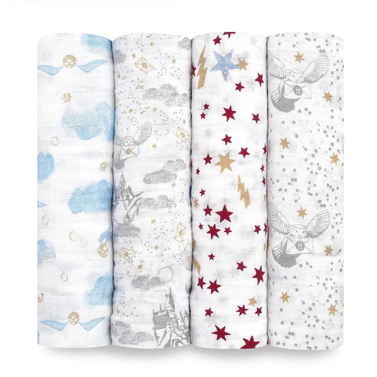 Boutique Muslin Swaddle Blanket for Baby Girls and Boys, Newborn Receiving Blanket for Swaddling, 100% Muslin Cotton Swaddle Wrap,4 Pack, Harry Potter