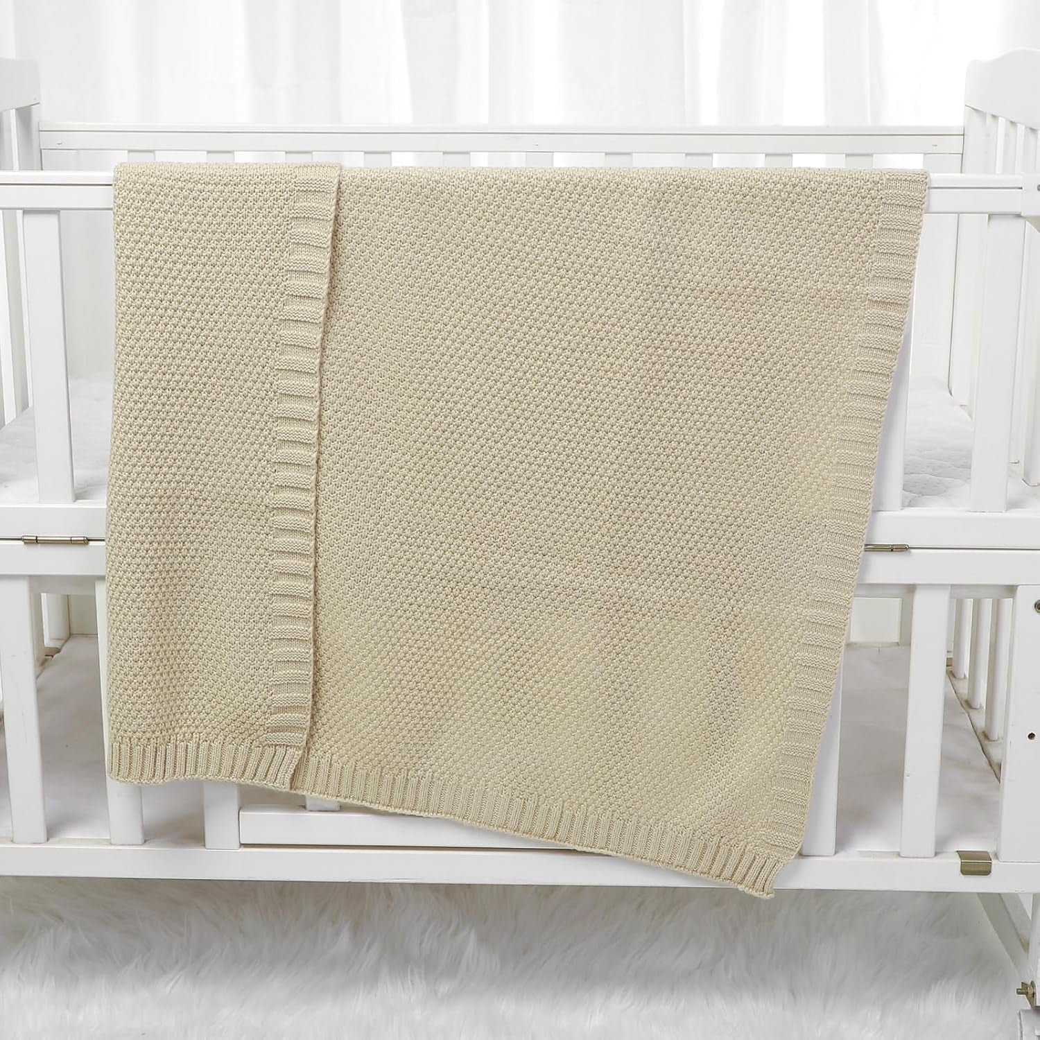 Baby Blanket Knit Swaddle Blanket Soft Warm Crochet Neutral Receiving Unisex Baby Blanket for Boys and Girls Light Camel40 X 30 Inches