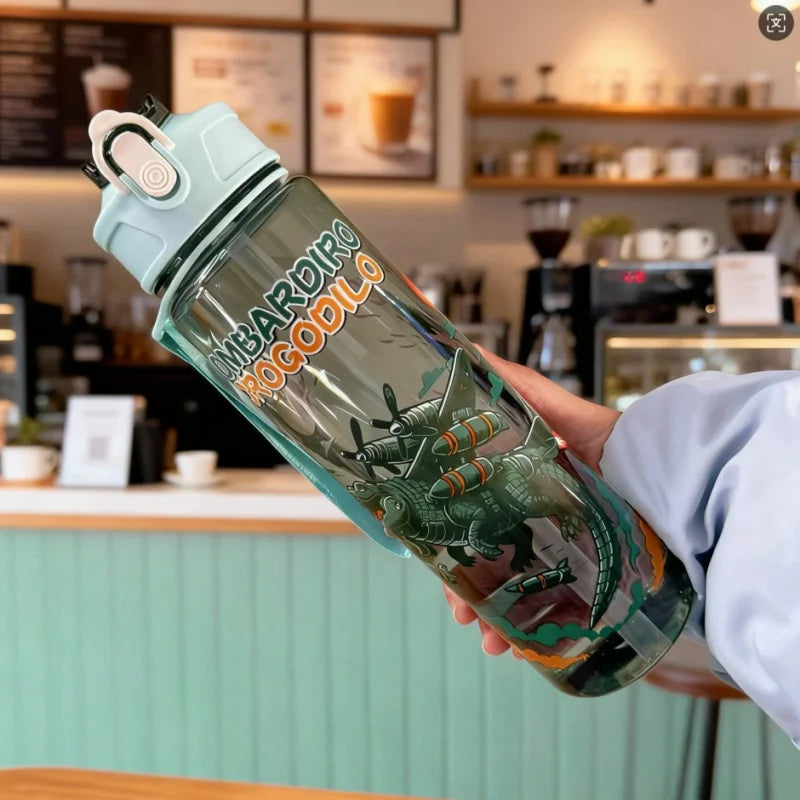 Italian Brainrot Water Bottle Tung Tung Tung Sahur Water Bottle with Straw Outdoor Sports Water Cups Cartoon Drinking Kettle